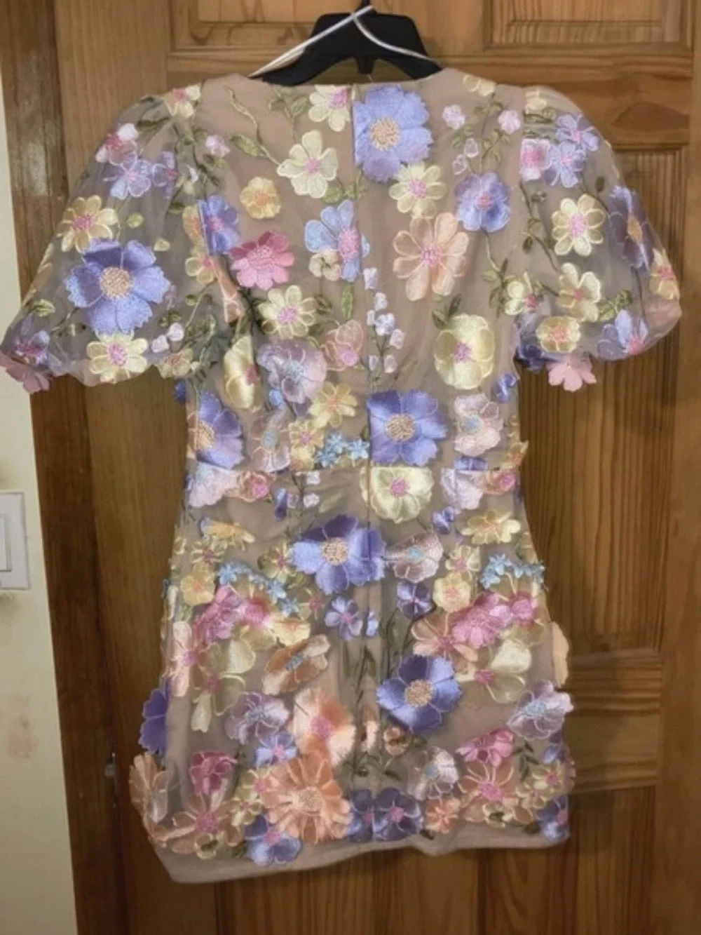 Elliatt Floral Embroidered Mini Dress in Pastel Pink, Lavender, Peach - Picture 2 of 6